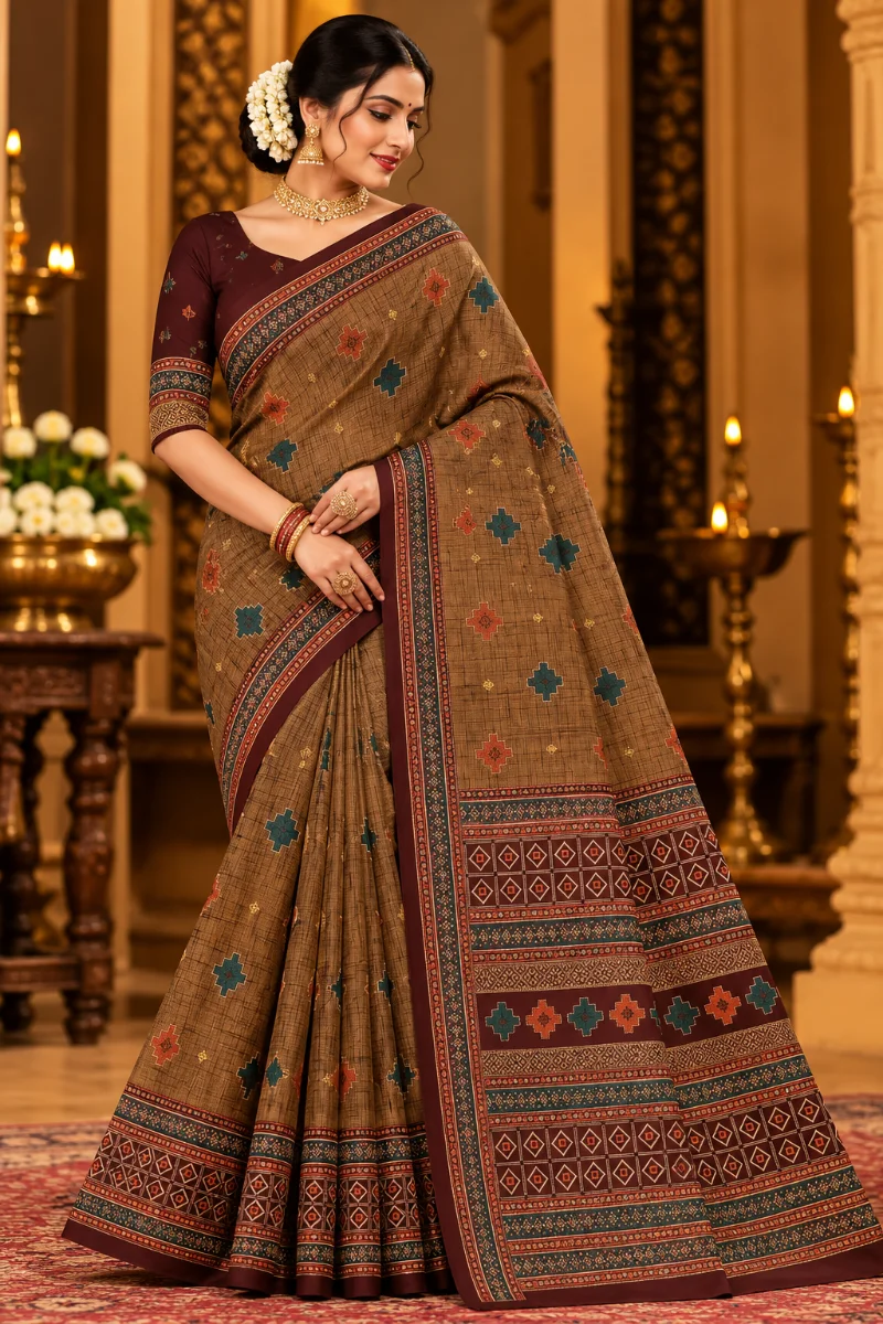 Cherry Cotton Saree – Multicolor Designer Saree