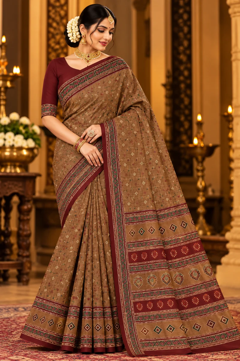 Cherry Cotton Saree – Multicolor Designer Saree