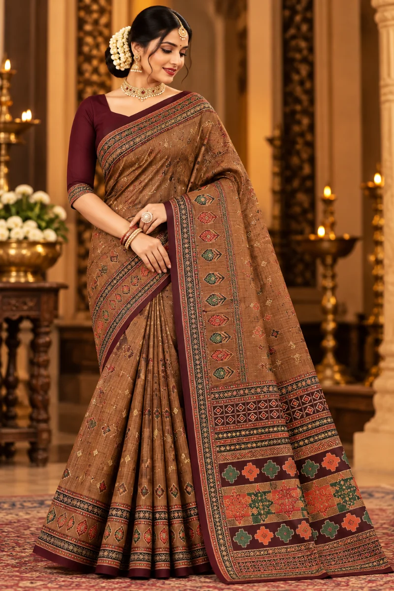 Cherry Cotton Saree – Multicolor Designer Saree